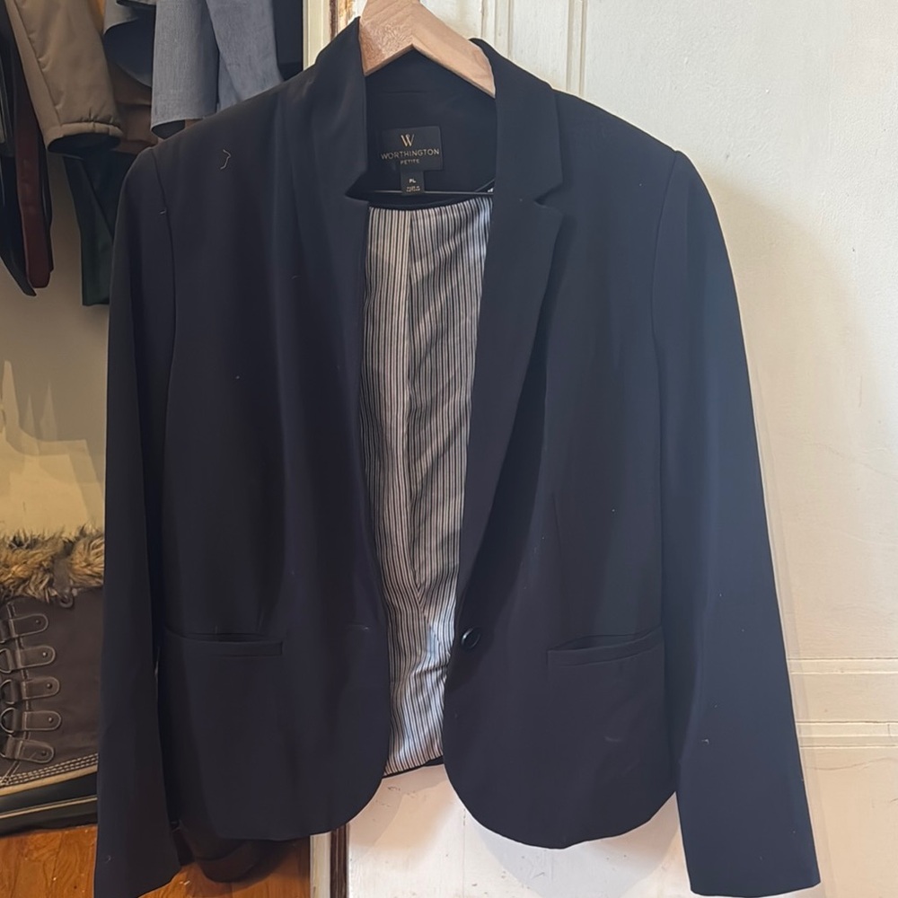 Worthington Black Blazer Tailored Fit Notched Lapel